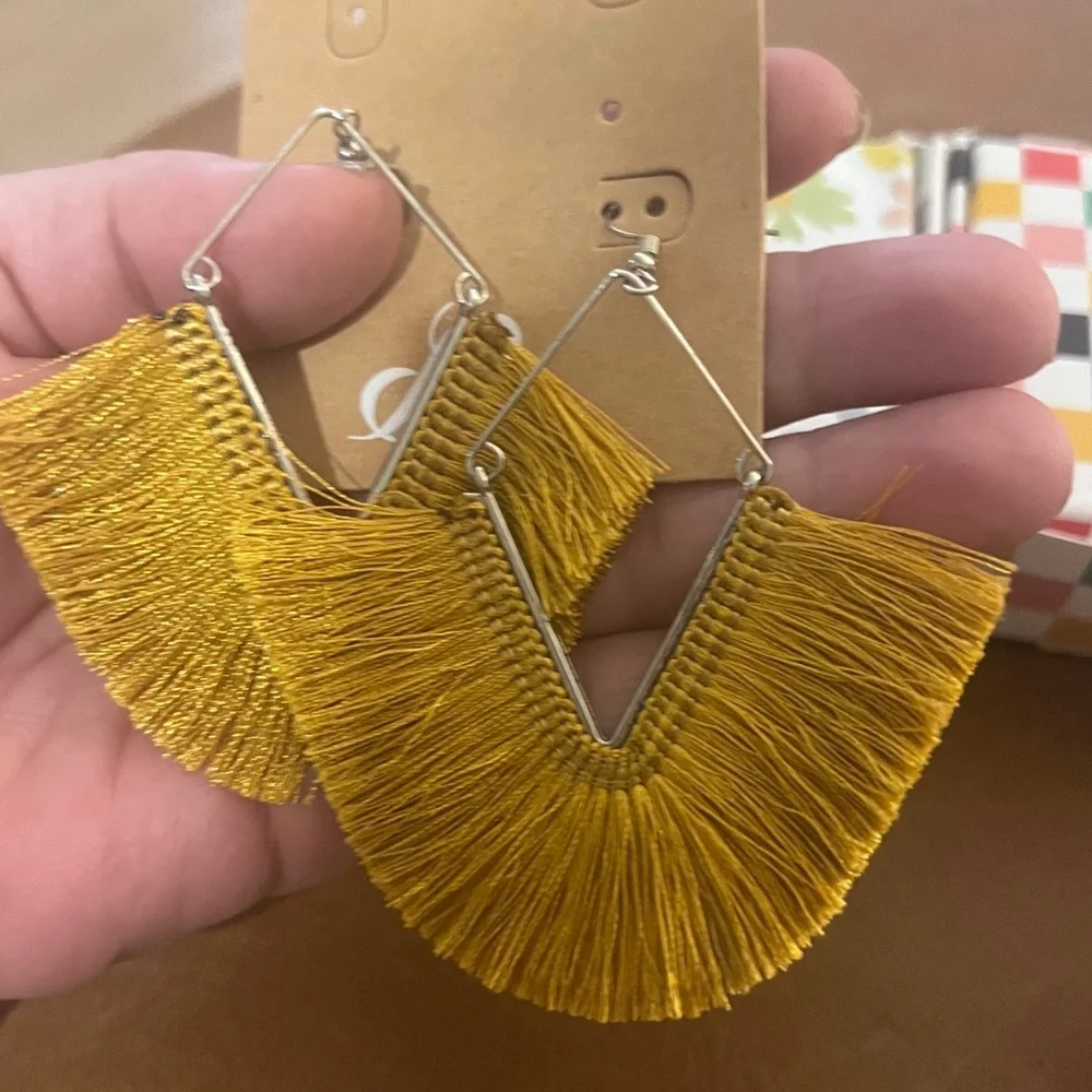 Plunder Design Yellow Fringe and Gold Hoop Earrings - Picture 4 of 6